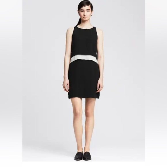 BANANA REPUBLIC Tiered Shift Dress black and White Size 6 - Picture 1 of 14